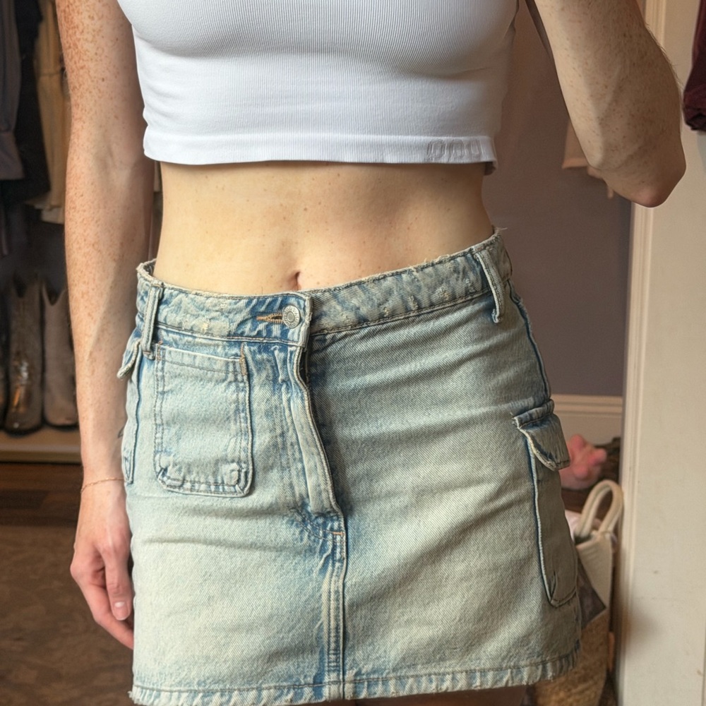 Zara Light Wash Denim Mini Skirt